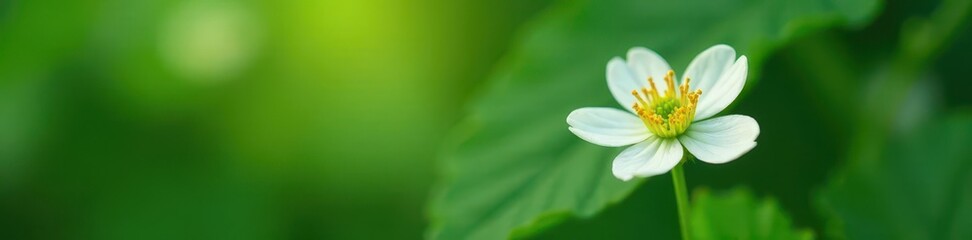 Obraz premium Dainty white strawberry flower with green stem, green, flower