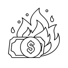 burning money icon, burning money line art - simple line art of burning money, perfect for burning money logos and icons