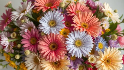 A vibrant bouquet of colorful gerbera daisies and other flowers arranged in a stunning floral composition perfect for celebration.