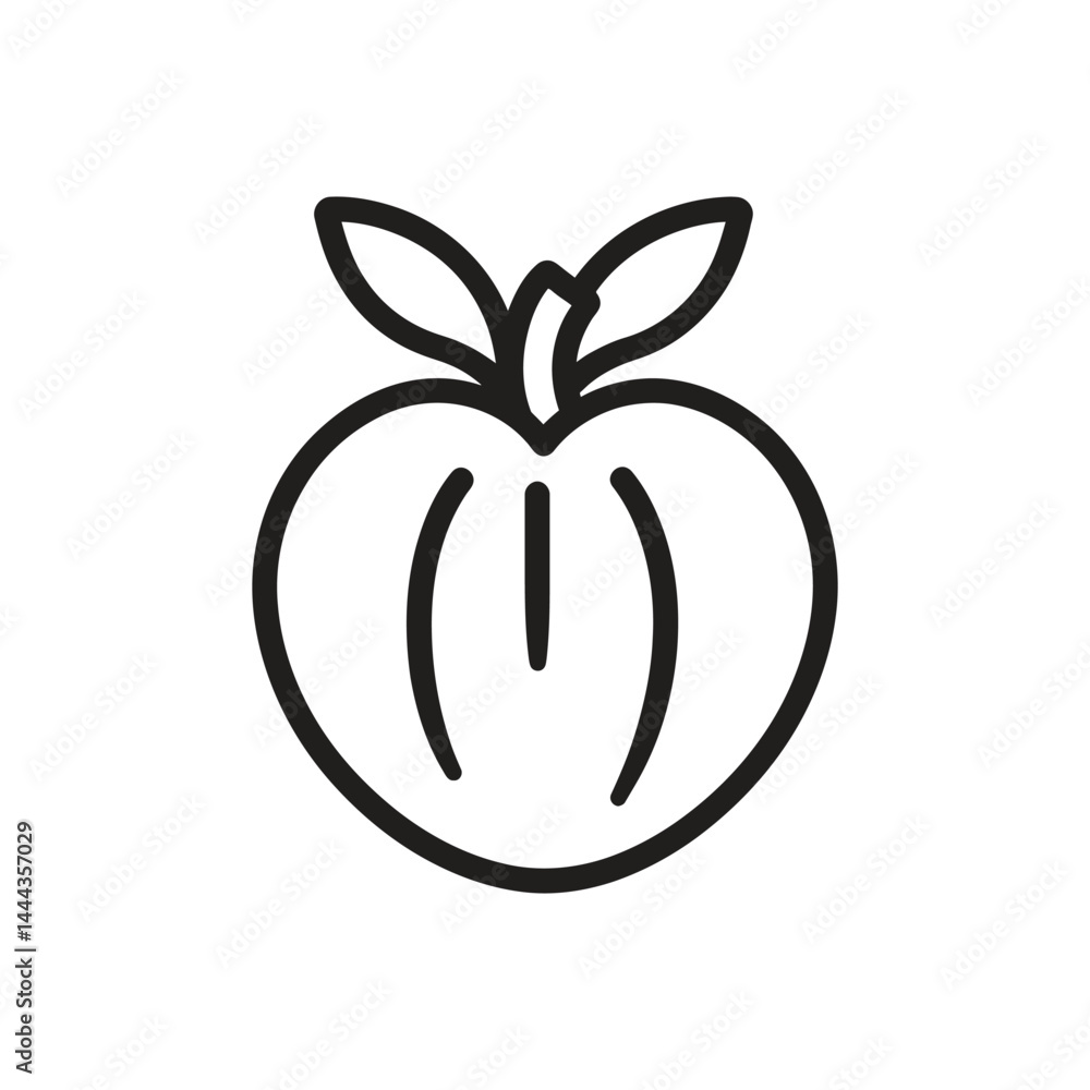 Poster clean peach outline with leaves isolated on transparent background design
