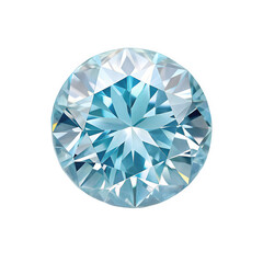 A light blue zircon viewed directly from above, round cut with brilliant sparkle