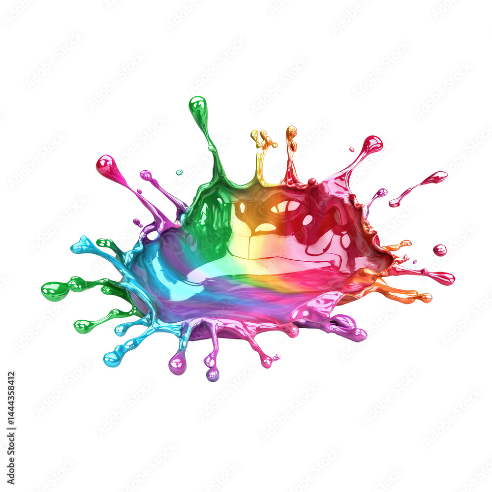 Poster colorful splash of paint with dynamic droplets and vibrant rainbow pigments creating a stunning arti