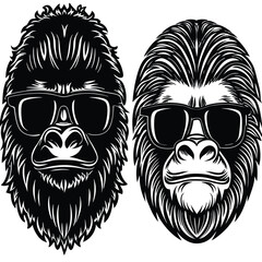 Epic Bigfoot Silhouette Vector Collection Featuring Forest, Mountain, and Mythical Cryptid Scenes in Minimalist Black Style