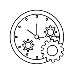 clock with gears icon, clock with gears line art - simple line art of clock with gears, perfect for clock with gears logos and icons