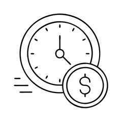 clock with money icon, clock with money line art - simple line art of clock with money, perfect for clock with money logos and icons