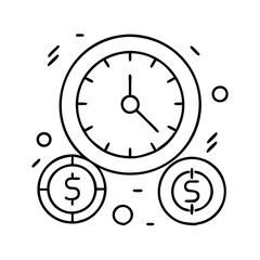 clock with money icon, clock with money line art - simple line art of clock with money, perfect for clock with money logos and icons