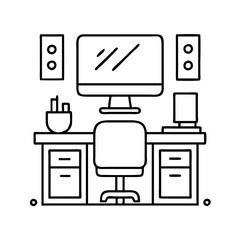 computer lab icon, computer lab line art - simple line art of computer lab, perfect for computer lab logos and icons