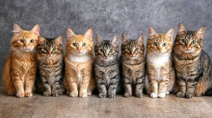 Fototapeta premium Six Adorable Kittens Sitting in a Row