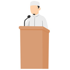 Illustration of a khotib at a podium delivering a khutbah