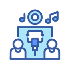 Podcast Recording with Microphone, Music Notes, and People