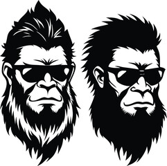 Epic Bigfoot Silhouette Vector Collection Featuring Forest, Mountain, and Mythical Cryptid Scenes in Minimalist Black Style