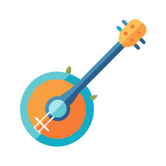 Colorful Flat Design Banjo Illustration on Black Background
