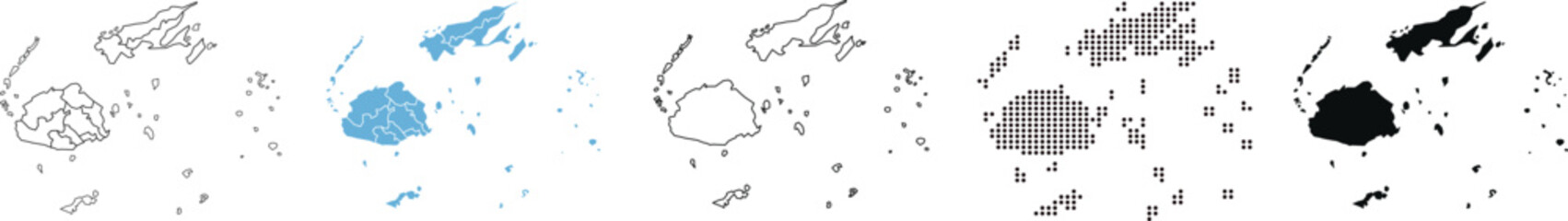 Fiji Map Variations: Regional, Outline, and Stylized Representations on white background. vector illustration