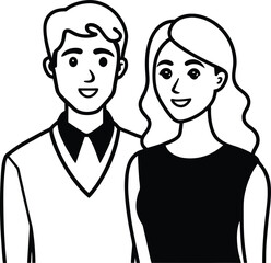 black and white illustration of a couple standing together