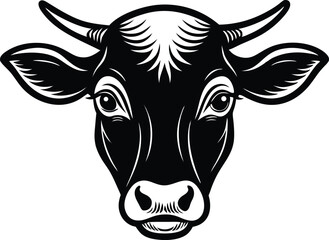 black and white illustration of a cow head