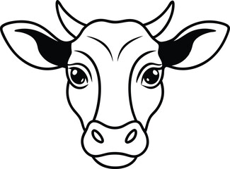 simple black and white cow head illustration