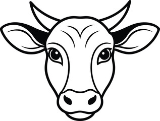 simple black and white cow head illustration