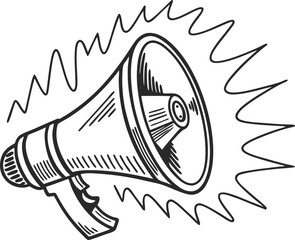 black and white illustration of a megaphone with sound