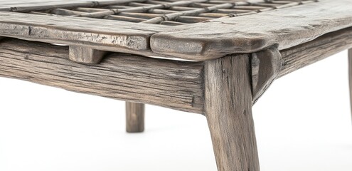 Distressed wood coffee table with intricate lattice top