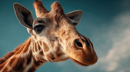 Naklejka premium A giraffe isolated with clear sky backdrop