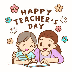 Teachers day with student doodle character cute