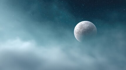 minimalistic cosmic scene with scattered stars deep blue background contrasting celestial body and vast clean space