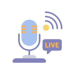 Live podcast microphone broadcasting vector illustration on black