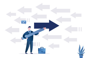Do different concept, innovative ideas, businessman uses pencil and drawing arrow of different color and way. change yourself and your way of thinking. Become different,
