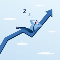 Dreaming of success or wealth. Confident businessman sleeping on growing graph. Symbol of power and success. Progressive development of business or enterprise,