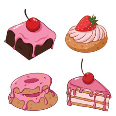 set of cakes and desserts illustration art