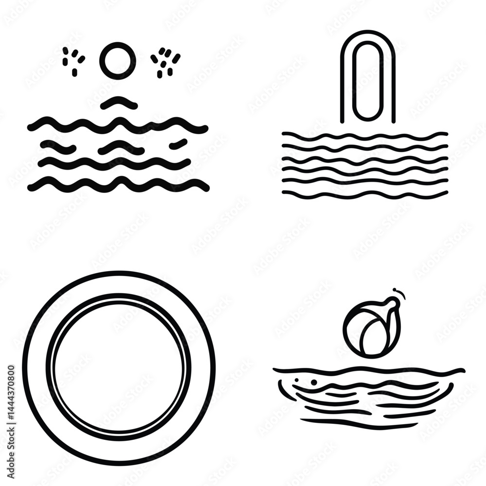 Aufkleber collection of four line art icon designs with transparent background and unique elements