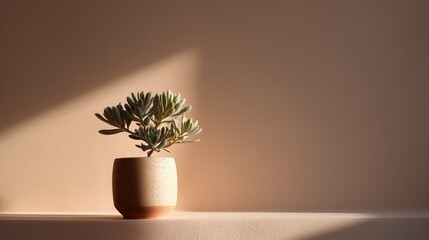 minimalistic glimpse of urban greenery showcasing single potted plant against neutral wall