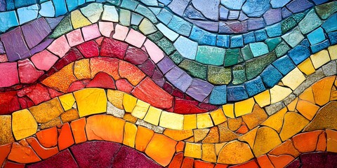 Fototapeta premium Vibrant Rainbow Mosaic Tile Art: A Colorful Wave of Artistic Expression