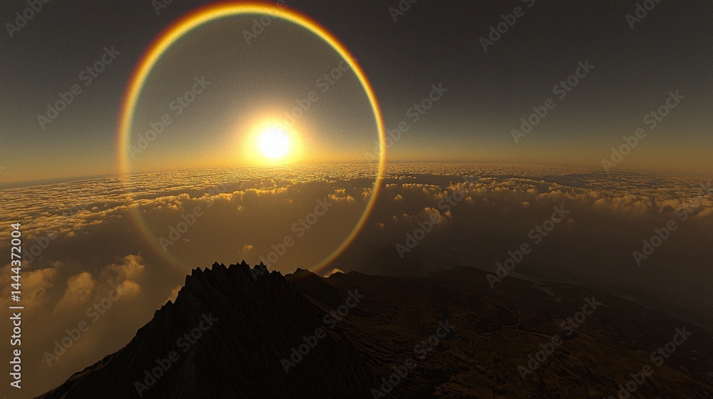 Poster mesmerizing rainbow colored halo illuminating the sky with a soft mist creating a dreamlike atmosphe