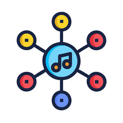 Music Sharing Network Symbol on Black Background Illustration