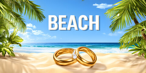 "Beach Wedding Rings Illustration &ndash; Tropical Ocean Romance Art"