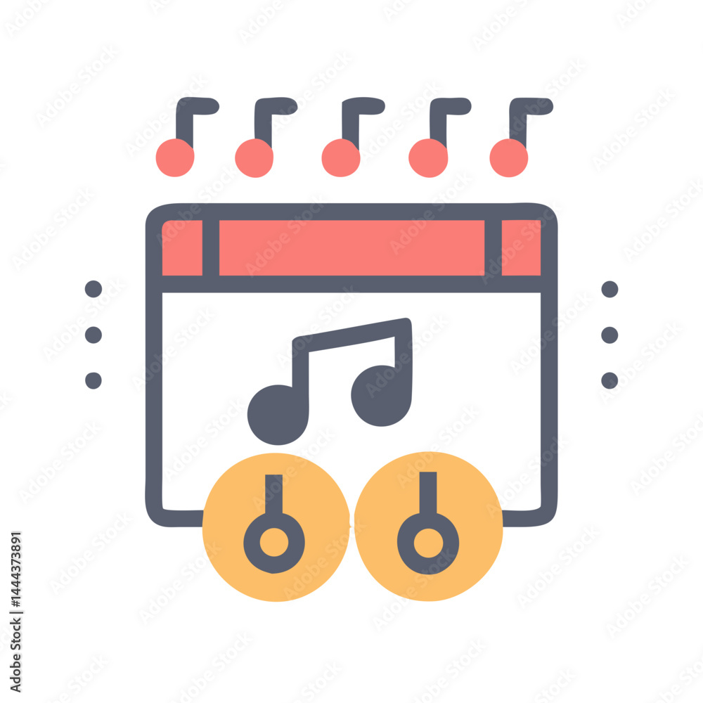 Poster music player icon with notes and tuning knobs