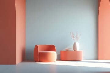 minimalistic living room interior with bold color accents modern furniture and clean walls with ample copy space for