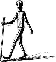 Walking figure in motion urban setting sketch creative environment side view artistic concept