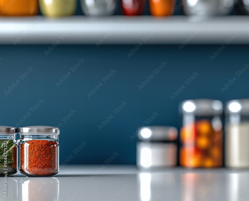 Poster jar filled with an array of spices displayed on a kitchen countertop ready for culinary use
