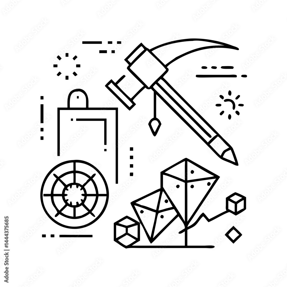 Poster mining icon, mining line art - simple line art of mining, perfect for mining logos and icons