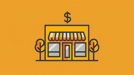 Obraz premium Linear icon of a storefront with a dollar sign above it. 