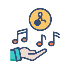 Hand presenting musical notes and melody composition icon