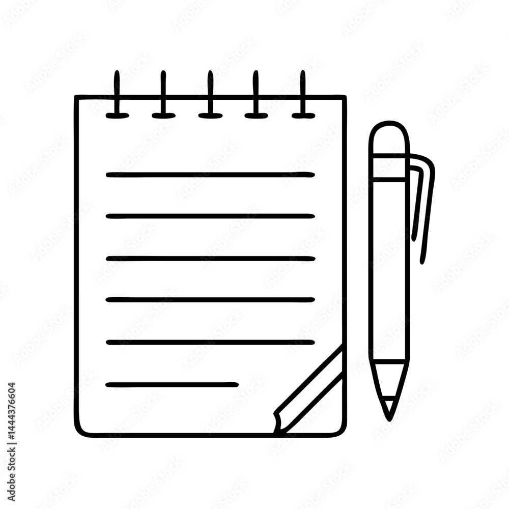 Poster notepad and pen icon, notepad and pen line art - simple line art of notepad and pen, perfect for not