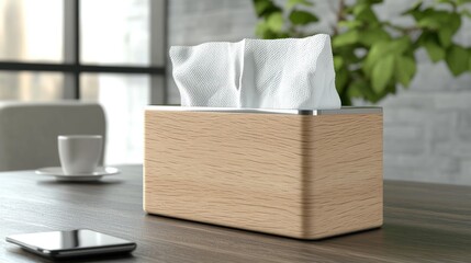 Wooden tissue box on a table