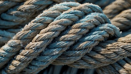 Fototapeta premium Detailed Close-Up of a Thick Braided Rope with Weathered Texture