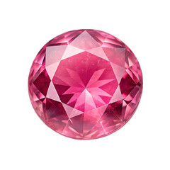 Bottom-up view of a pink tourmaline, with light penetrating through its facets, highlighting its bright pink hue