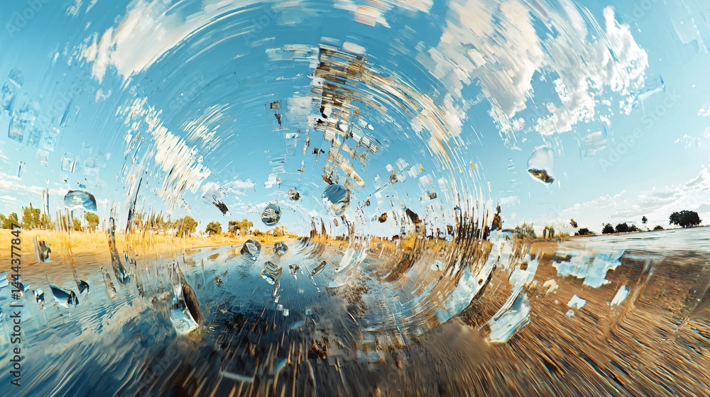 Poster a person walking along a serene beach with soft waves and clear skies captured in an abstract digita