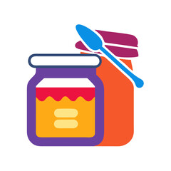 Stylized jam jars with spoon on a black background