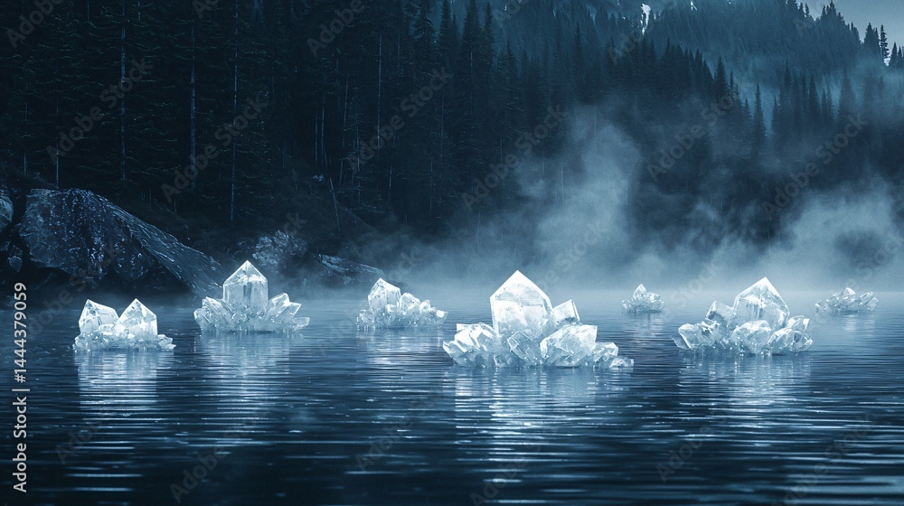 Aufkleber tranquil view of a lake with floating ice crystals gently drifting on the surface under a soft and a